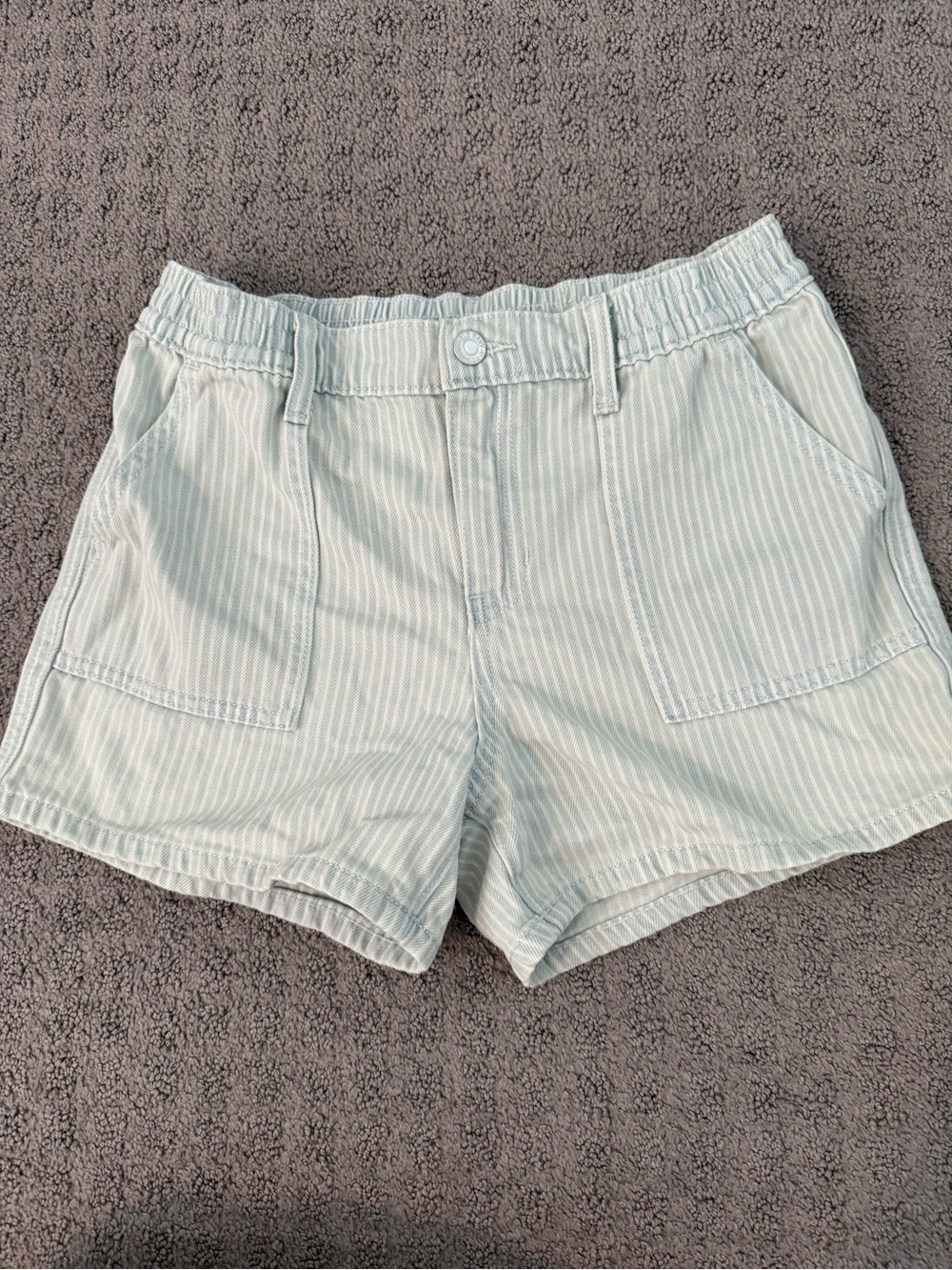 Old Navy Light Blue & White Pinstripe Girls' Elastic-Waist Shorts